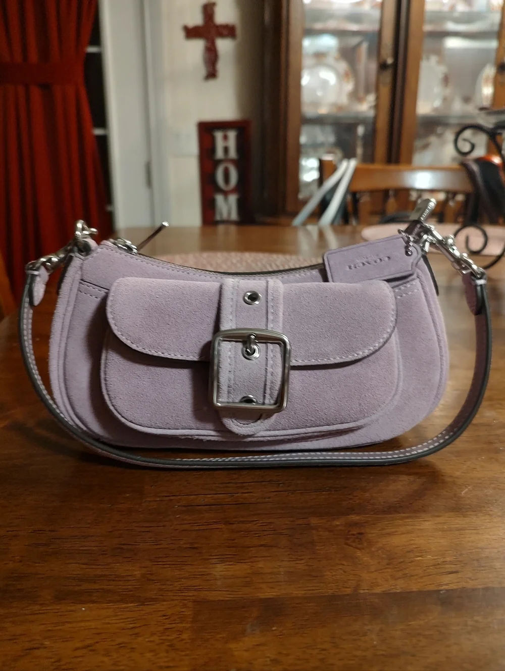 Coach Ashton Pink Suede Shoulder Bag with Front Buckle